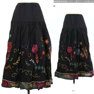 Chico's 0 Small Skirt Midi Maxi Cotton Black Embroidered Vacation Cruise Party